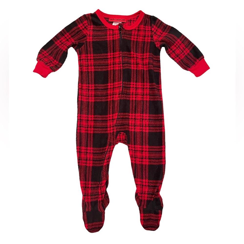 Holiday Fam Jams Red Plaid Footed One-Piece Pajamas for Baby Size 12M